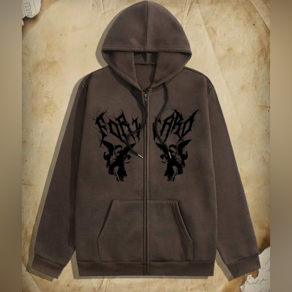 Academia Guys Graphic Print Kangaroo Pocket Drawstring Thermal Hoodie